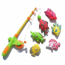 3D Double-sided fish & Stretch rod set Magnetic fishing toys children playing water simulation Net bag Early education