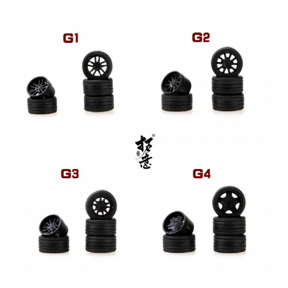 Xcartoys 1/64 Abs Wheels 4 Sets Per Pack Rubber Tire Assembly Rim Modified Parts Jdm Model Car Model Tires(16Pcs) 885678549156