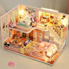 Kids Toys Dollhouse with Furniture Assemble Wooden Doll House Diy Dollhouse Puzzle Toys For Children