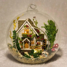G015 DIY Doll House Forest Villa Glass Ball Dollhouse Handcraft Mini Creative Model Building Kits Wooden Furniture Gift