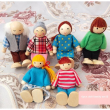 Happy doll family 6 people set toy wooden jointed dolls children muppet pretend toys story-telling dressed characters