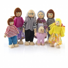 Wooden Furniture Toy Mini Wood Dolls Family Doll Kids Children House Play Toy Boys Girls