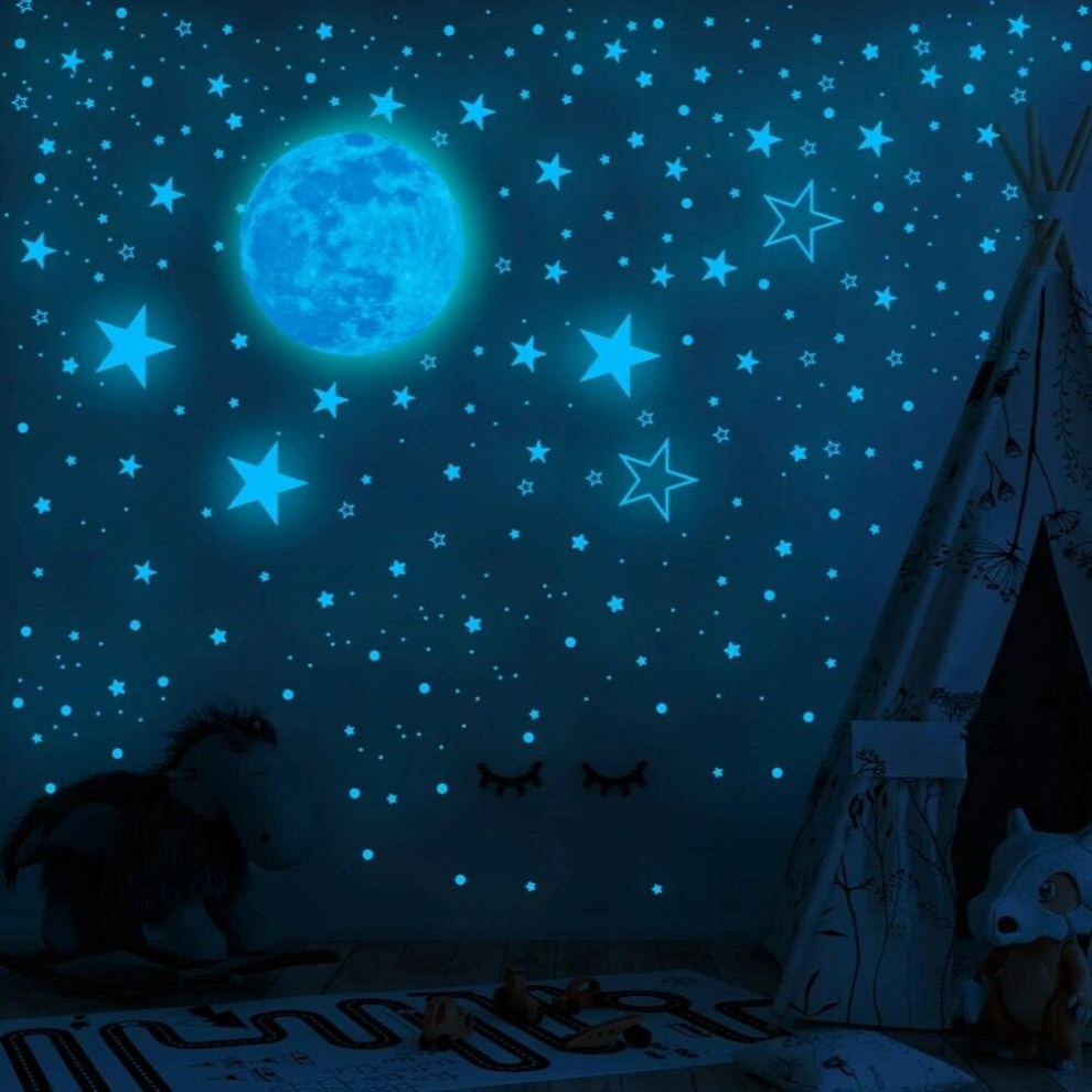 435pcs/set Luminous Wall Sticker Moon Stars Dots Green Children Room Ceiling Stairs Decoration Fluorescent Mural Decals