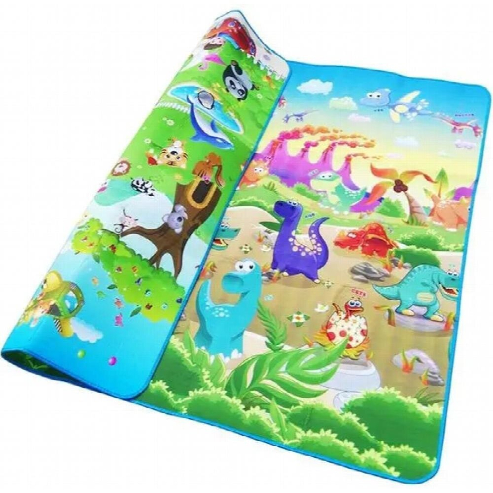 (White, 180CM*120CM) Baby Play Mat 0.5cm Thick Crawling Mat Double Surface Baby Carpet Rug Animal Car+Dinosaur Developing Mat for Children Game Pad
