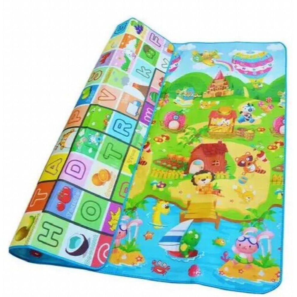 (Gray, 180CM*120CM) 2m*1.8m*0.5cm Baby Playing Mats Double Surface Crawling Mat Baby Carpet Diosaur+Rug Animal Car Developing Mat for Child Game Pad