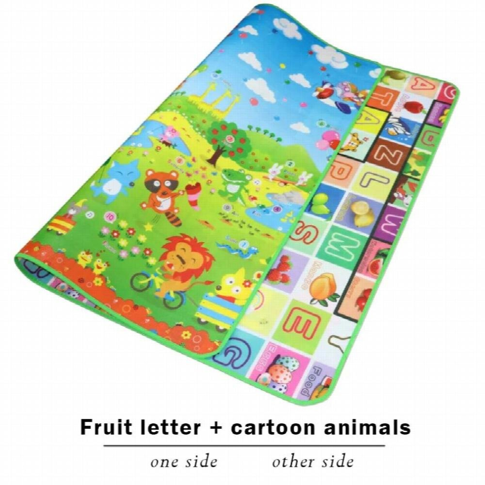 (Black, 200CM*180CM) 0.5cm Thick Double Surface Crawling Mat Baby Play Mat Cartoon Colorful Animal Learning Cognitive Outdoor Mat Children Game Pad