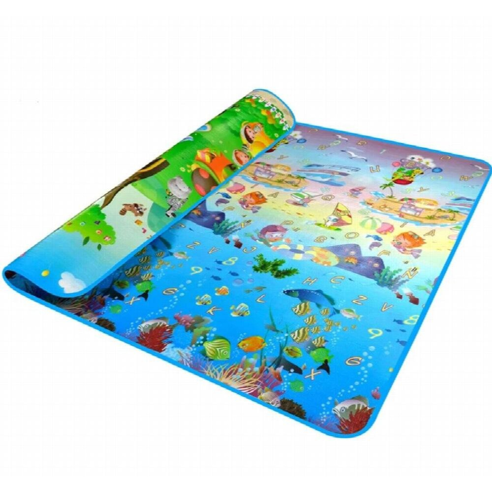 (Black, 180CM*150CM) Double Surface Baby Carpet Rug Dinosaur Developing Mat for Children Game Pads Foldable Baby Play Mats 0.5cm Thick Crawling Mats
