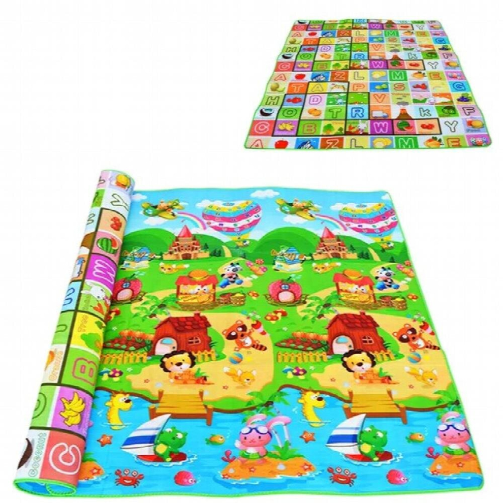 (Gray, 210CM*180CM) Double Surface Baby Carpet Rug Dinosaur Developing Mat for Children Game Pads Foldable Baby Play Mats 0.5cm Thick Crawling Mats