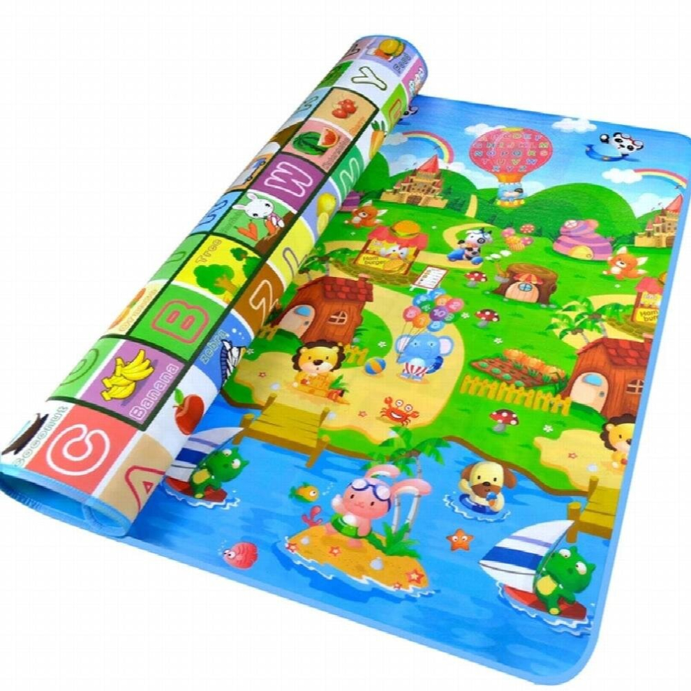 (Gray, 180CM*150CM) Double Surface Baby Carpet Rug Dinosaur Developing Mat for Children Game Pads Foldable Baby Play Mats 0.5cm Thick Crawling Mats