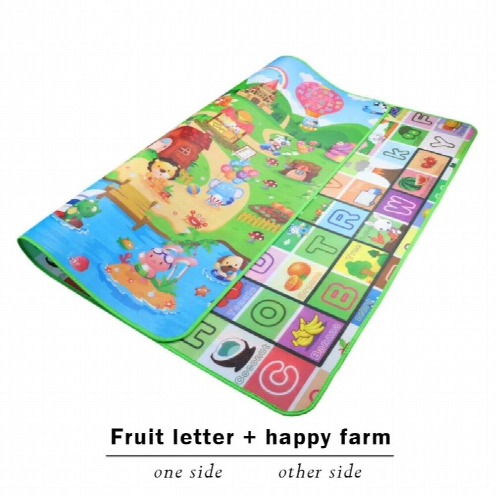 (White, 180CM*150CM) 0.5cm Thick Double Surface Crawling Mat Baby Play Mat Cartoon Colorful Animal Learning Cognitive Outdoor Mat Children Game Pad