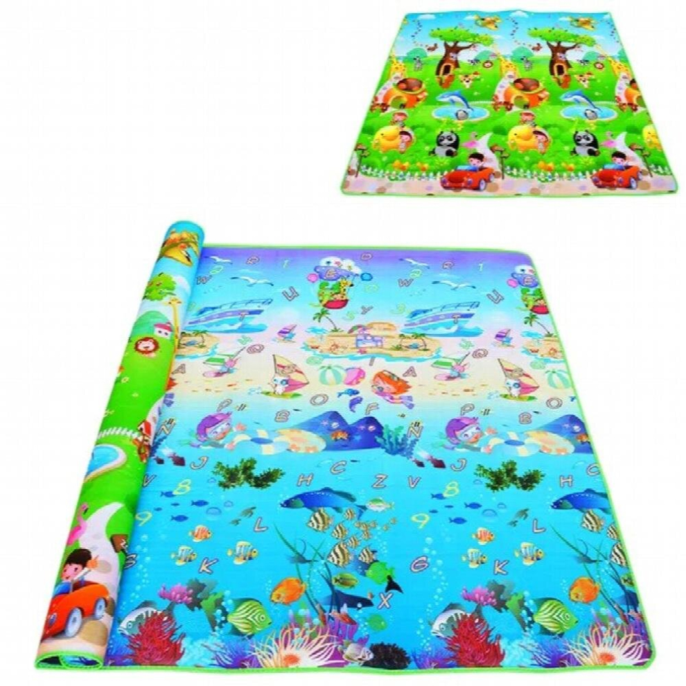 (Black, 210CM*180CM) Double Surface Baby Carpet Rug Dinosaur Developing Mat for Children Game Pads Foldable Baby Play Mats 0.5cm Thick Crawling Mats