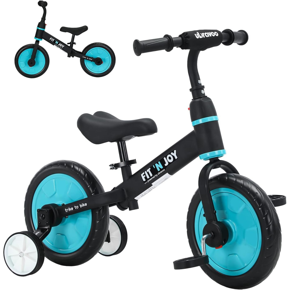 (Blue-Black) UBRAVOO Fit 'n Joy Beginner Toddler Training Bicycle, 4-in-1 Kids Balance Bike, Trike to Riding Toys for Boys Girls 2-4