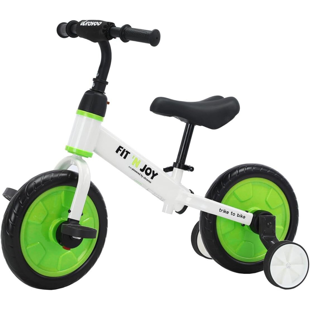 (Green-White) UBRAVOO Fit 'n Joy Beginner Toddler Training Bicycle, 4-in-1 Kids Balance Bike, Trike to Riding Toys for Boys Girls 2-4