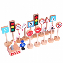 16pcs Wooden Railway Track Accessories Train Toys Parts Wooden Street Traffic Signs Parking Scene Fit All Wood Tracks