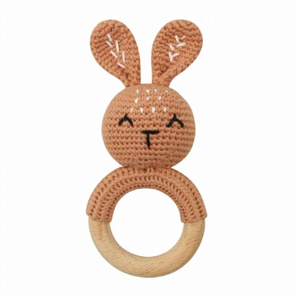 1pc Wooden Crochet Bunny Rattle Toy BPA Wood Ring Baby Teether Rodent Baby Gym Mobile Rattles Newborn Educational Toys