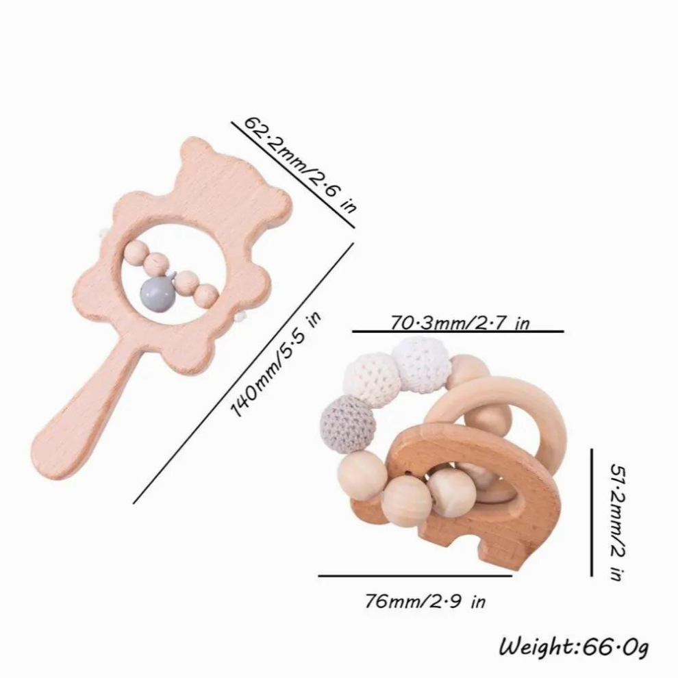 Baby Wooden Teether Toys Rattle Nursing Bracelet animal bear Musical Rattle newborn Montessori educational Stroller Toy Play Gym