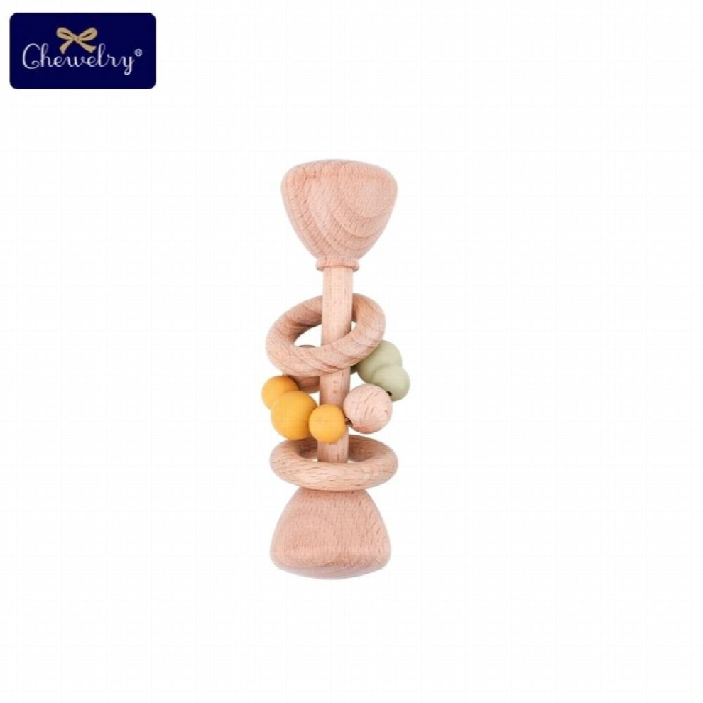 1PC Baby Teether Toys Beech Wooden Rattle Wood Teething Rodent Ring Silicone Beads Musical Chew Play Gym Montessori Stroller Toy