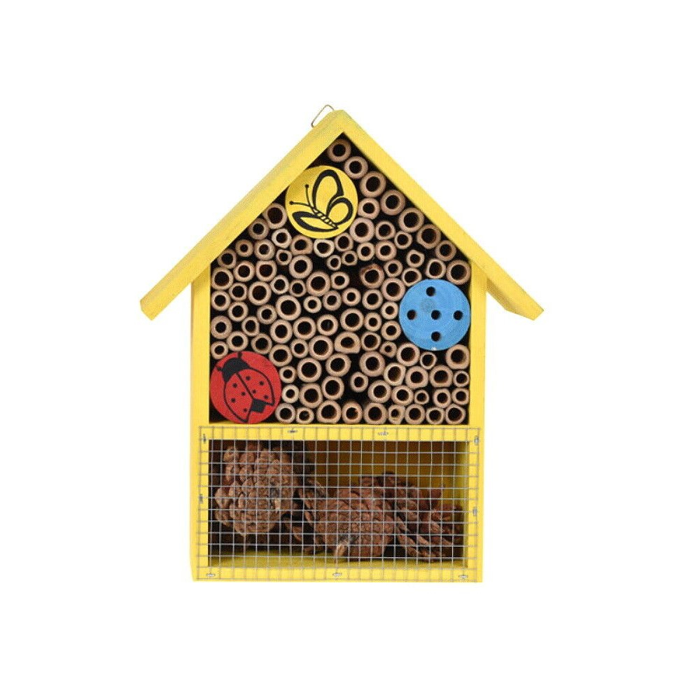 (Yellow) Wooden Insect Bee House Natural Wood Bug Hotel