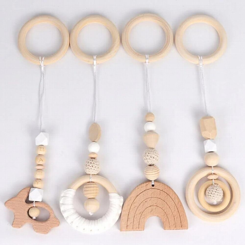 Wooden Baby Toys Wooden Beech Activity Gym Frame Stroller Hanging Pendants Toys Teether Ring Nursing Rattle Toys Room Decor