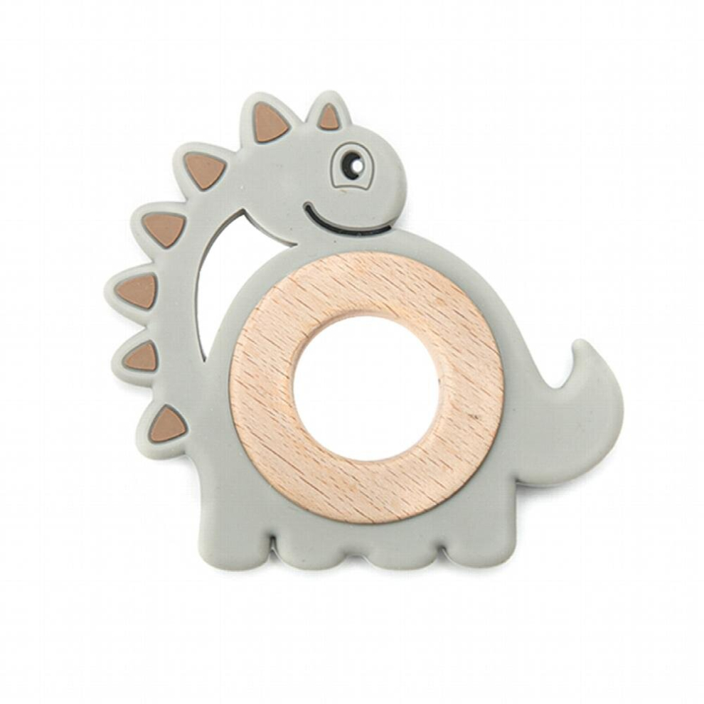 1Pc Baby Silicone Beech Wood Teether Rattle Dinosaur Shape Teething Toys Food Infant Chewable Nursing Pendant