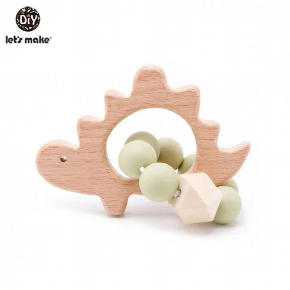 Lets Make 1PC Wooden Teether Hedgehog Crochet Beads Wood Crafts Ring Engraved Bead Baby Teether Wooden Toys For Baby Rattle