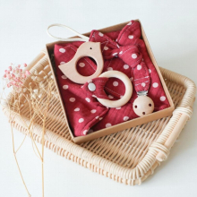 Baby Bib Cotton Bunny Ear Wooden Teether 1PC Baby Shower Gift Wooden Beads Pacifier Clip Infant Products for 0-12 Months Newborn
