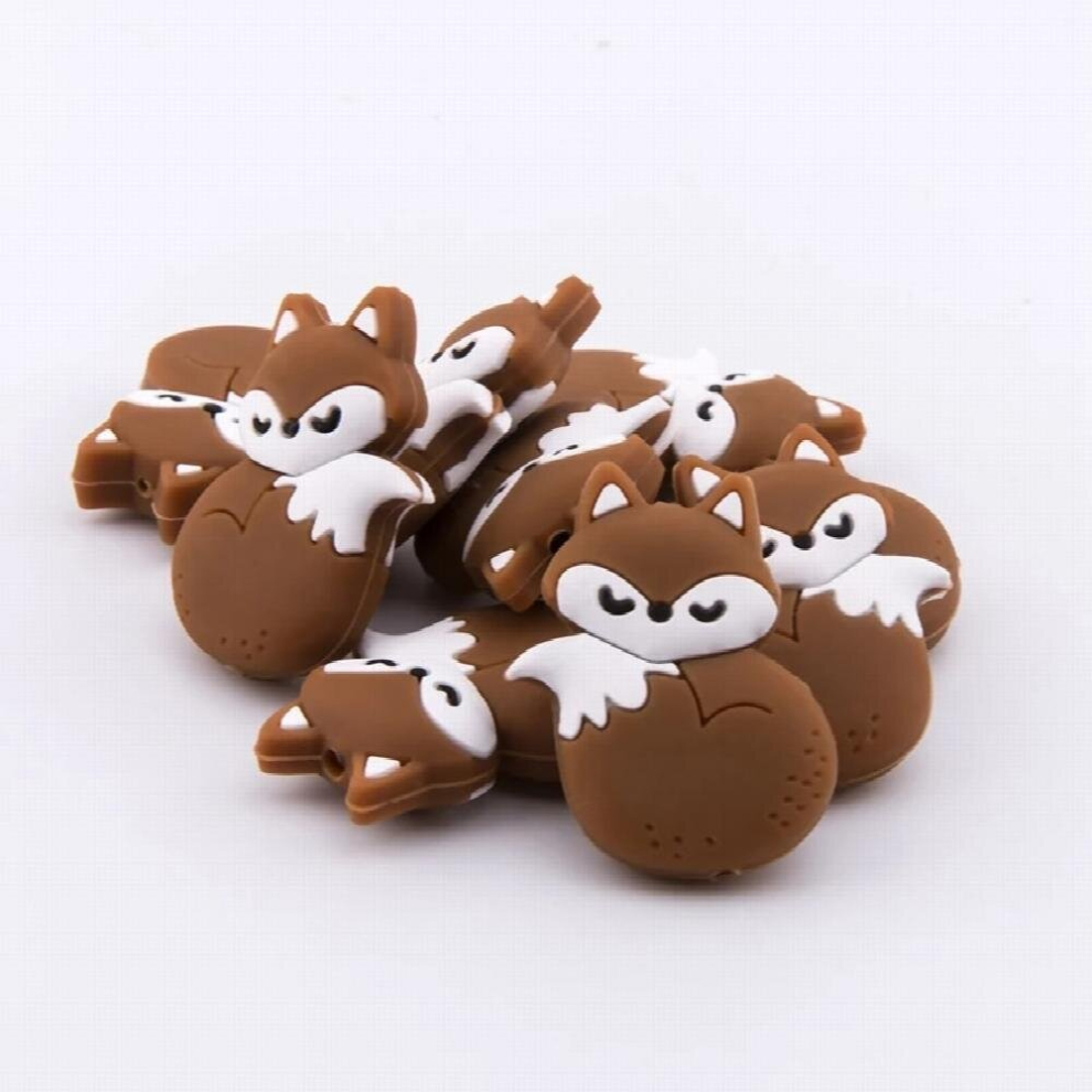 1PC Silicone Beads Teething Bpa Cartoon Fox Beads Animals Teethers DIY Pacifier Clip For Children Newborn Baby Teether