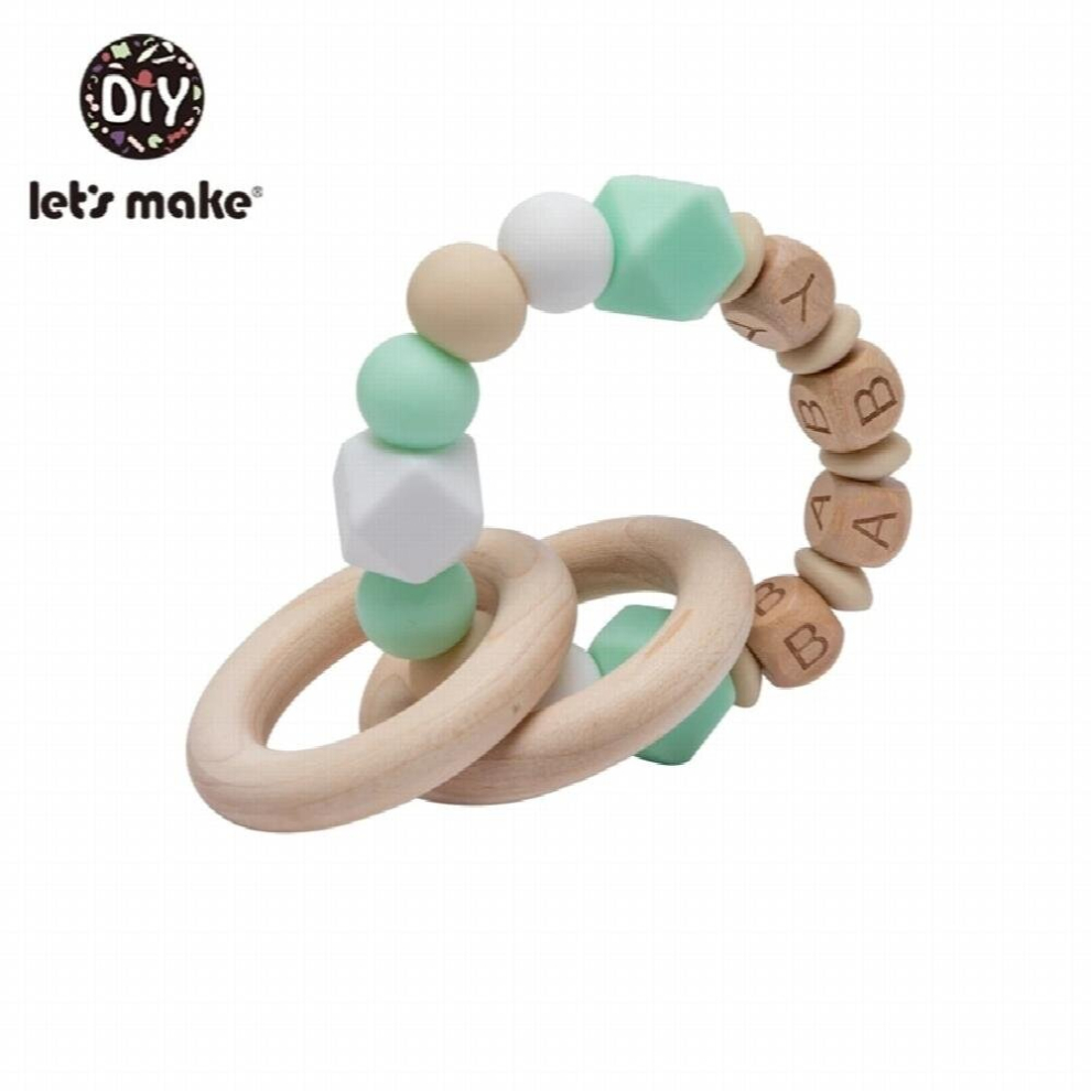 Lets Make Name Wooden Teether Rattle Baby Toys DIY Food BPA Newborn Toys Montessori Toy