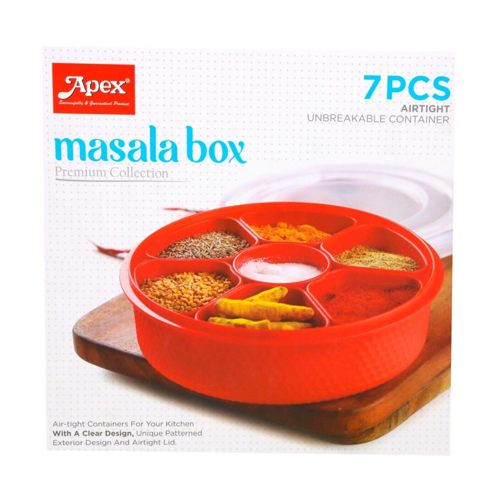(Red) Plastic Spice Tin Masala Dabba 7 Spices Box