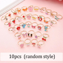 10/20/36 pcs Animal Enamel Ring Adjustable Rings Children Girls Pretend Jewelry Toys Cartoon Crystal Jewelry Alloy