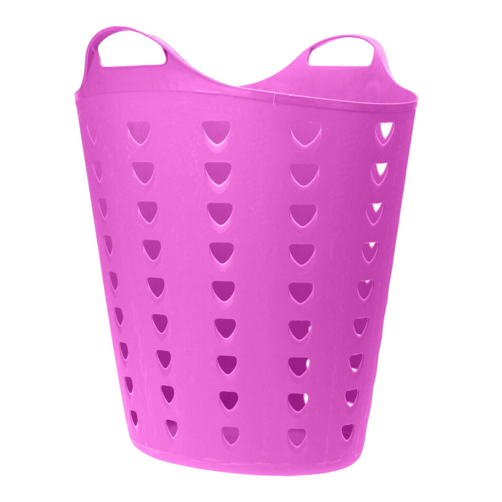 (Bright Pink) 60L Flexible Plastic Laundry Basket Flexi Large