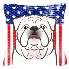 American Flag & White English Bulldog Fabric Decorative Pillow - White - 18in. H x 3in. W x 18in. L