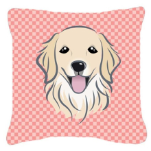 Checkerboard Pink Golden Retriever Fabric Decorative Pillow - 18 x 18 In.