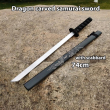 Large Painted Samurai Wooden sword Carved Dragon Carved Dragon Wooden sword