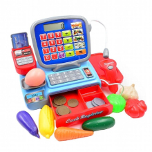 [Funny] Pretend Play Cashier Cash Register with Real Calculator Toy POS+Calculator+electronic scale+COINS+Foods set kids