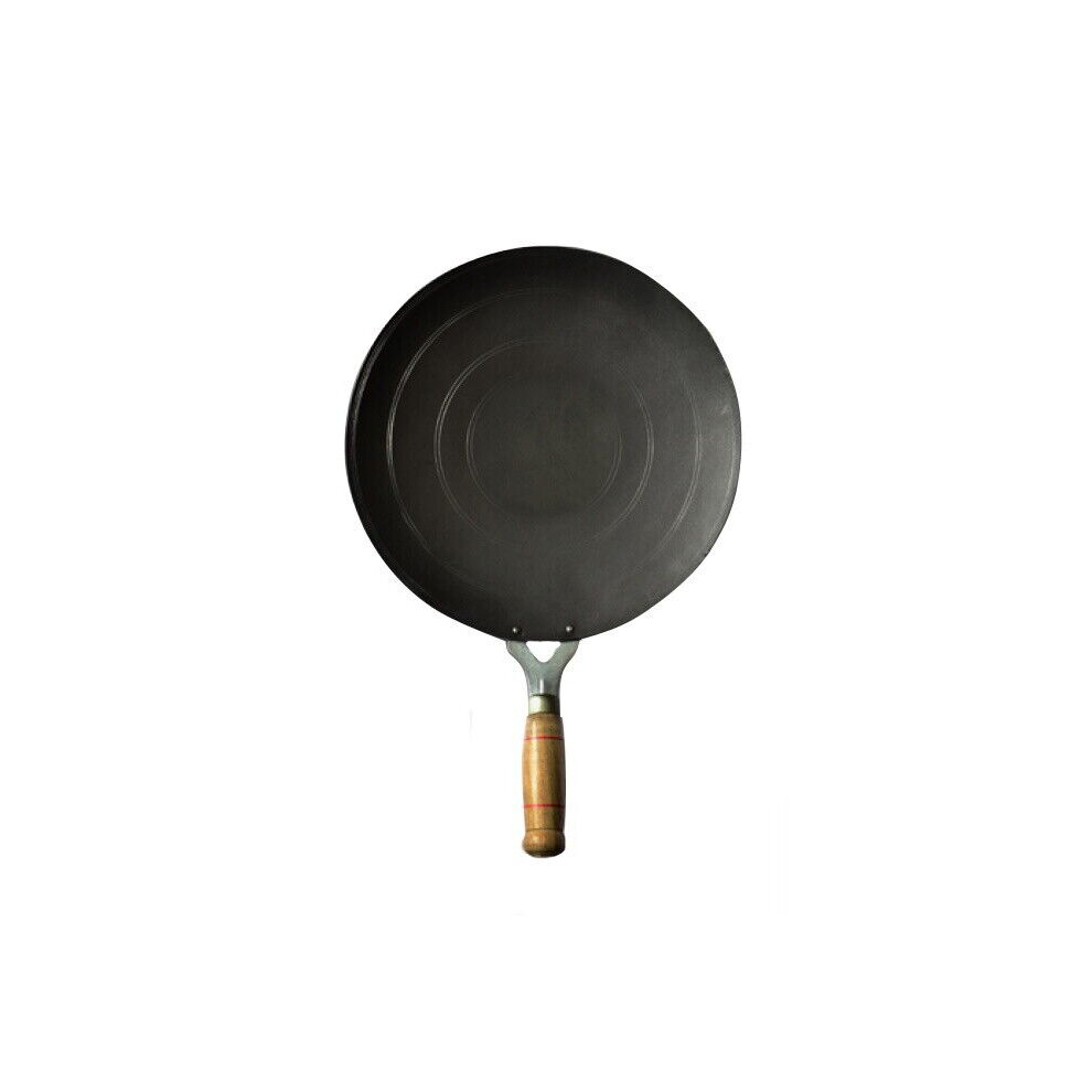 (Iron Tawa Tava Crepe Pancake Pan Chapati Roti Concave Wooden Handle Heavy Duty) Iron Tawa Tava Crepe Pancake Pan Chapati Roti