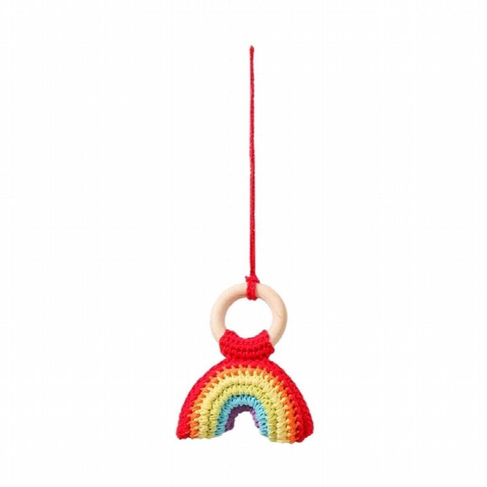 Baby Crochet Play Gym Pendant for Kids Sun Rainbow Crochet Rattle Mobile Bell Ring Wooden Babies Gym Montessori Childrens Toys