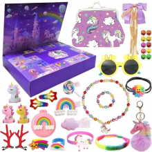 24pcs Christmas Advent Calendar Box Princess Pretend Makeup Set Jewelry Unicorn Toy Snowman Elk Girls Christmas Gift