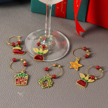 6pcs/Set Christmas Wine Glass Decoration Charms Party Year Cup Ring Table Decorations Xmas Pendants Home Decor Navidad