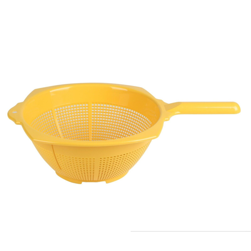 (Yellow) Plastic Colander Strainer With Handle Food Rice