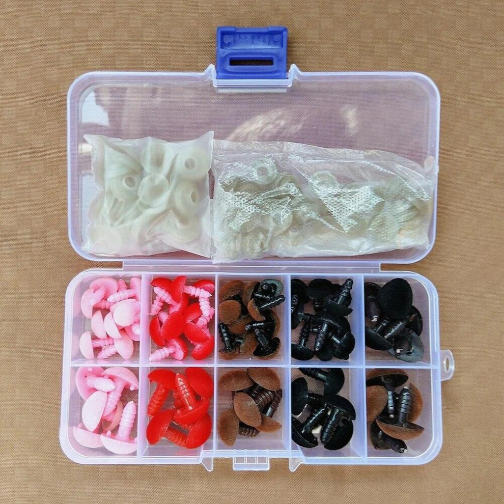70pcs Plastic Safety Noses For Crochet Toys Amigurumi Mix Set Box Pink/Red/Black/Brown Nose Animal for Bear Puppet Dolls Toys