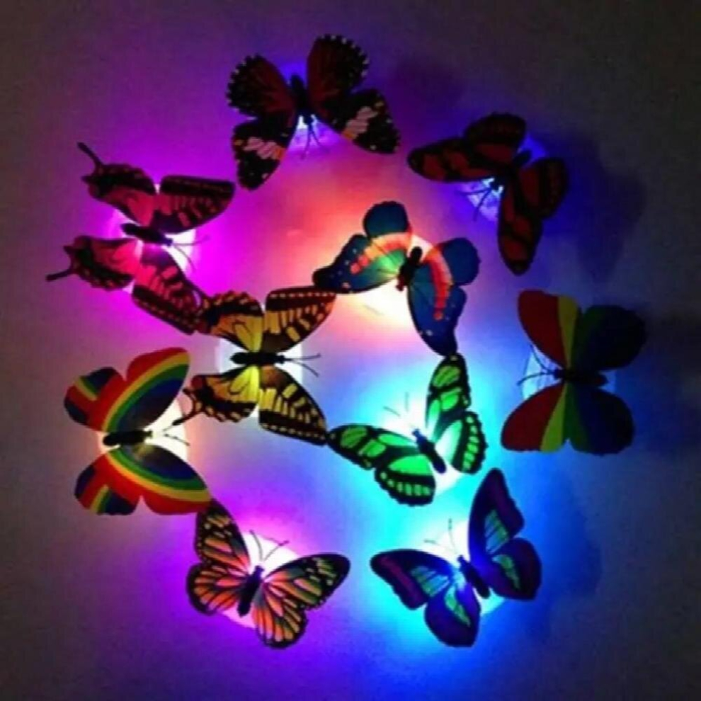 12PCs Multicolor Luminous 3D Butterfly Night Light Wall Sticker Paste Butterfly Decorative Light Random Style And