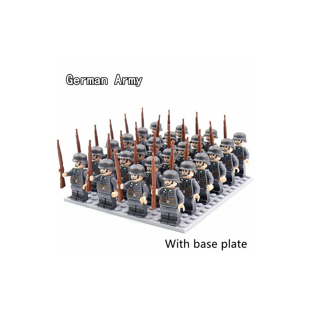 (A With base plate) 24pcs/lot WW2 Military Soldier Array Soviet US UK China Building Blocks Bricks Figures Children's War Mini Toys Christmas Gifts