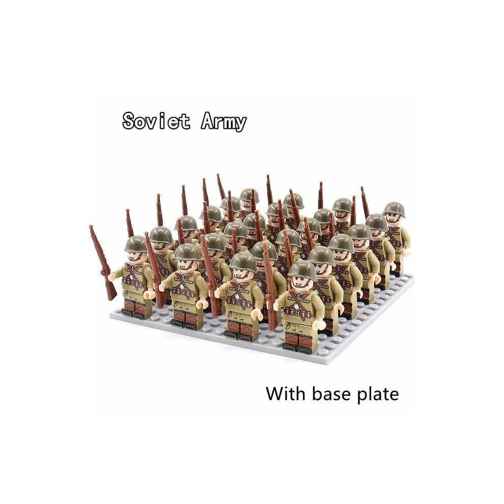 (G With base plate) 24pcs/lot WW2 Military Soldier Array Soviet US UK China Building Blocks Bricks Figures Children's War Mini Toys Christmas Gifts