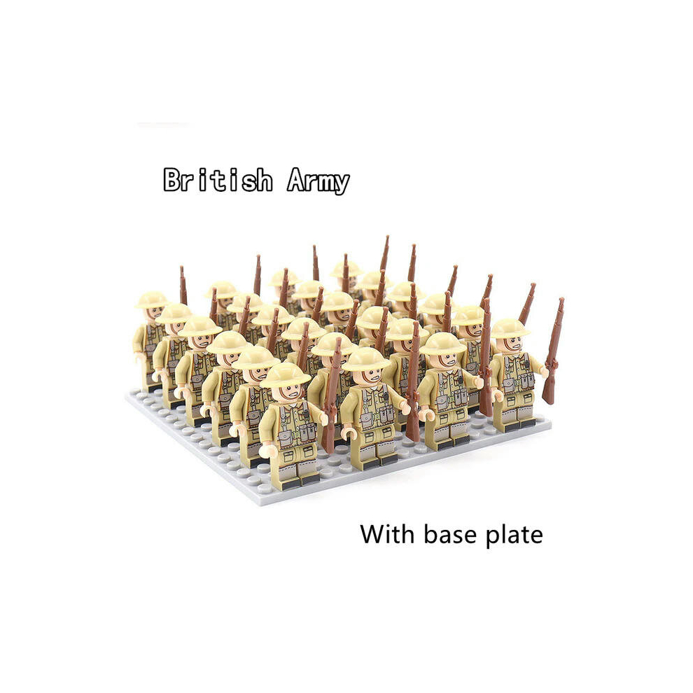 (F With base plate) 24pcs/lot WW2 Military Soldier Array Soviet US UK China Building Blocks Bricks Figures Children's War Mini Toys Christmas Gifts