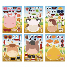 6 Sheets/Set Farm Animals Assembled Sticker Kids DIY Make Animal Facial Expression Stickers Creative Toys Gift