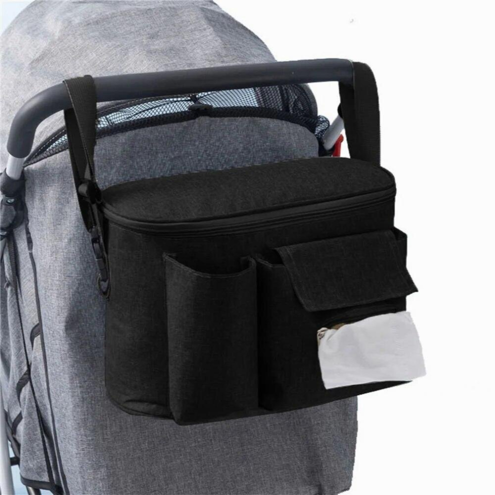 Universal Baby Stroller Organizer with Cup Holders . Diaper Storage, Pockets for Phone, Keys, Toys. Compact