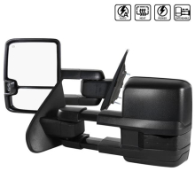 Power Heated LED Towing Mirrors Cover with Smoke Lens for 2014-2018 Chevrolet Silverado - Black