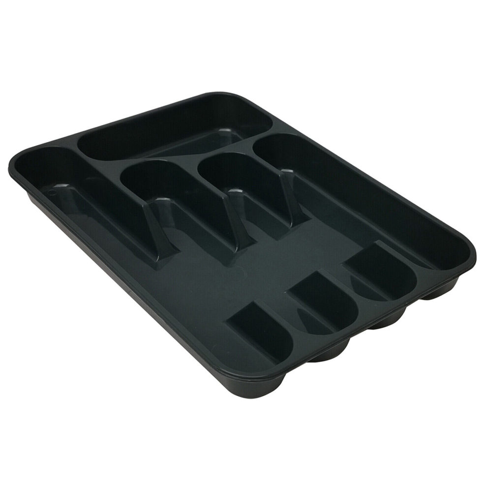 (Dark Grey) Plastic Cutlery Tray Holder Organiser Drawer