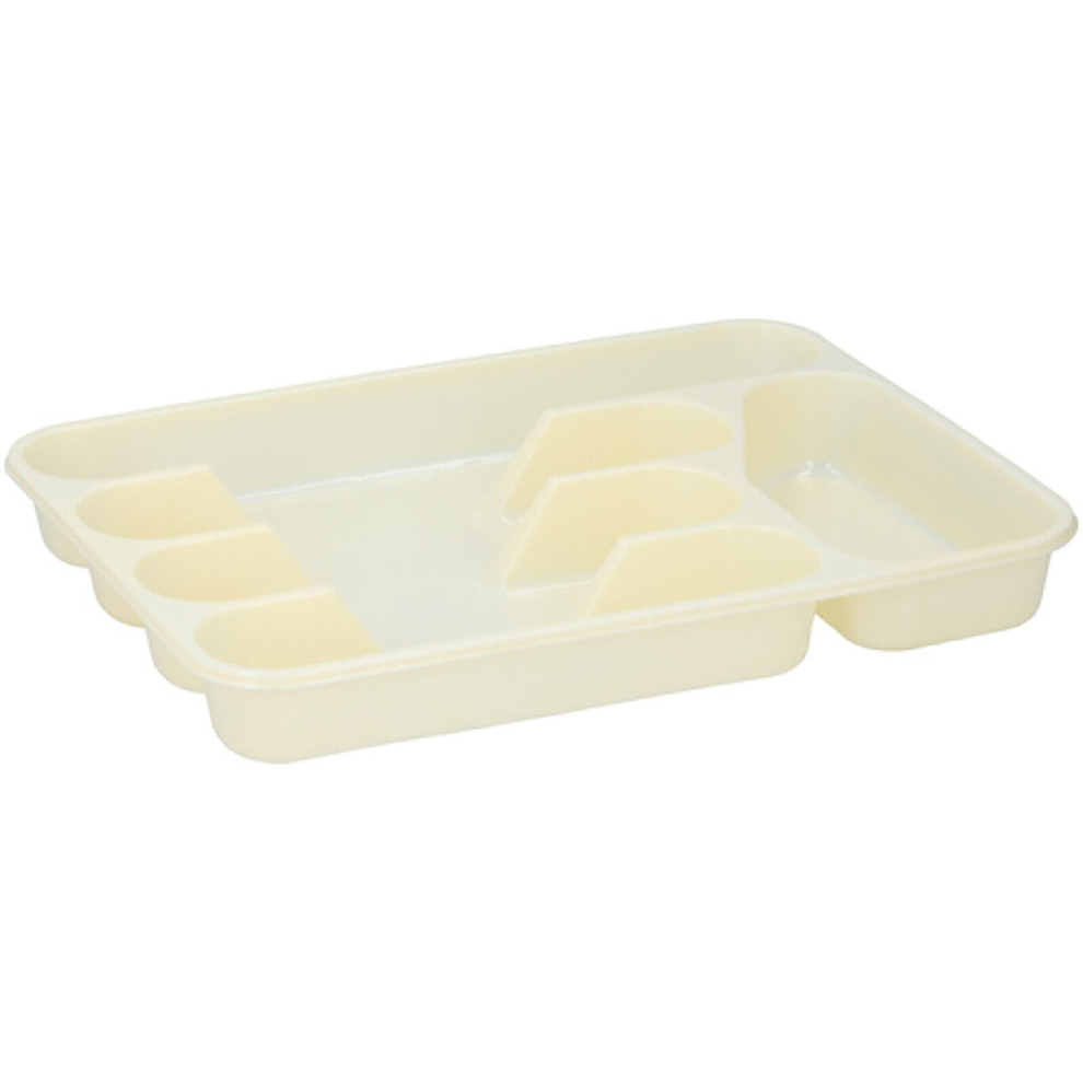 (Light Cream) Plastic Cutlery Tray Holder Organiser Drawer
